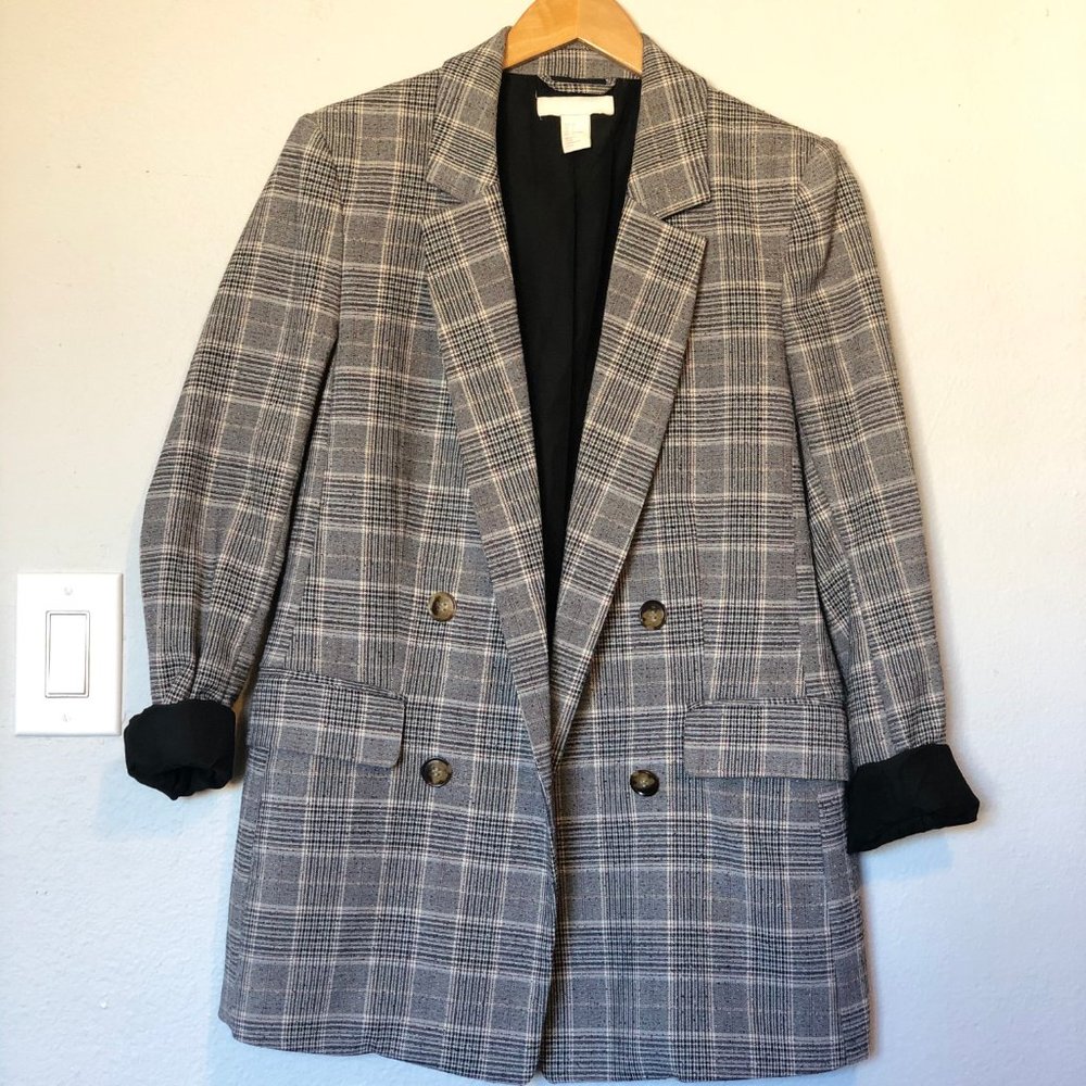 H&M Oversized Plaid Boyfriend Blazer